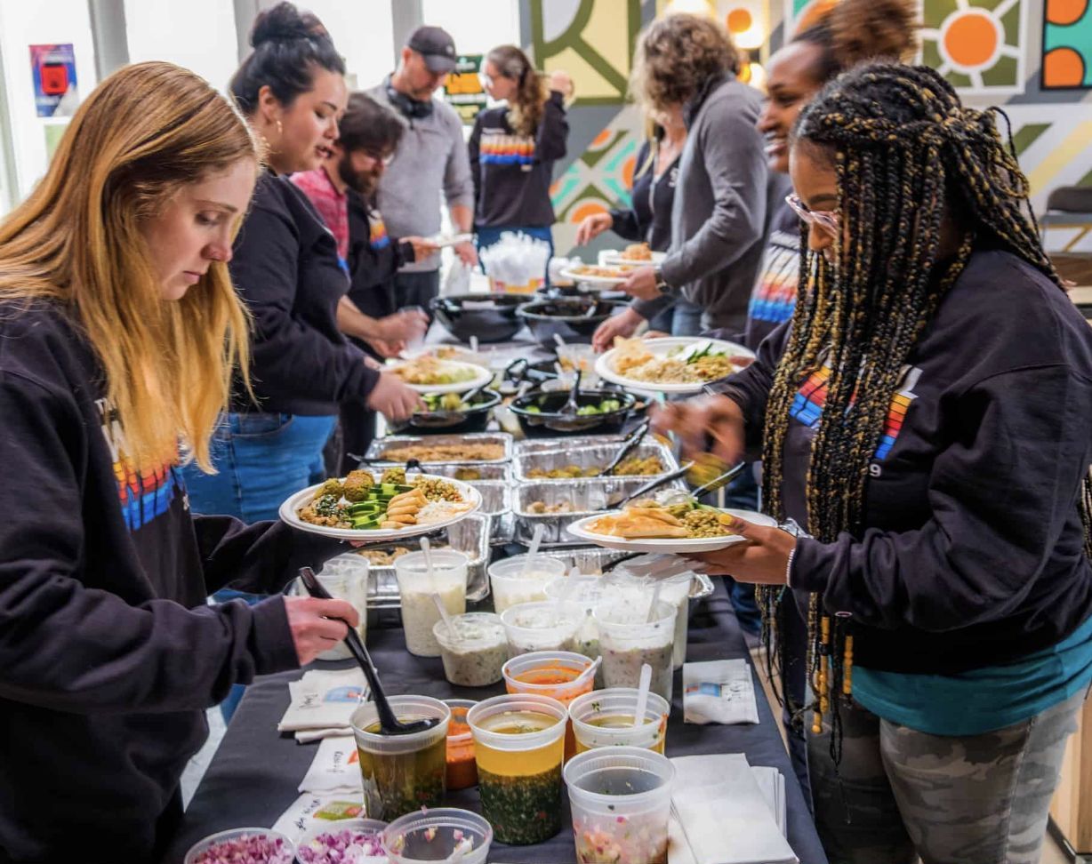 Shared food table at the retreat