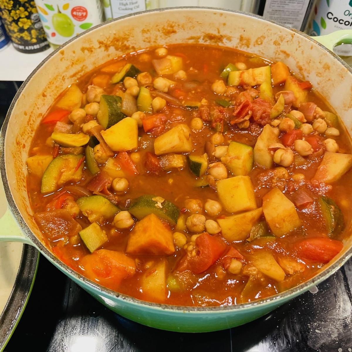 A pot of chickpea and vegetable stew
